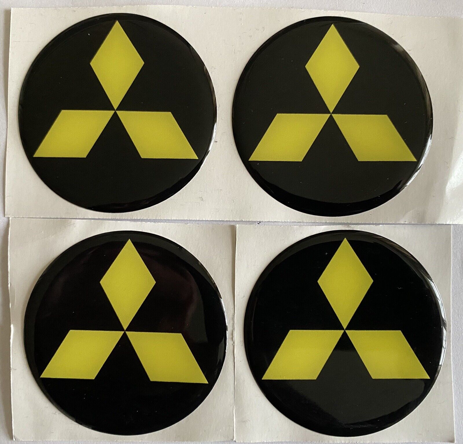 MITSUBISHI ALLOY WHEEL CENTRE CAP DOMED STICKER BLACK YELLOW DIAMOND ...