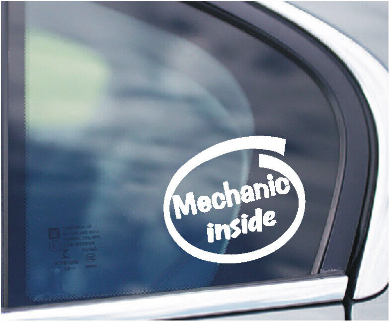 MECHANIC INSIDE CAR WINDOW STICKER BOOT ENGINEER TRACK RACE ENGINE ALL ...